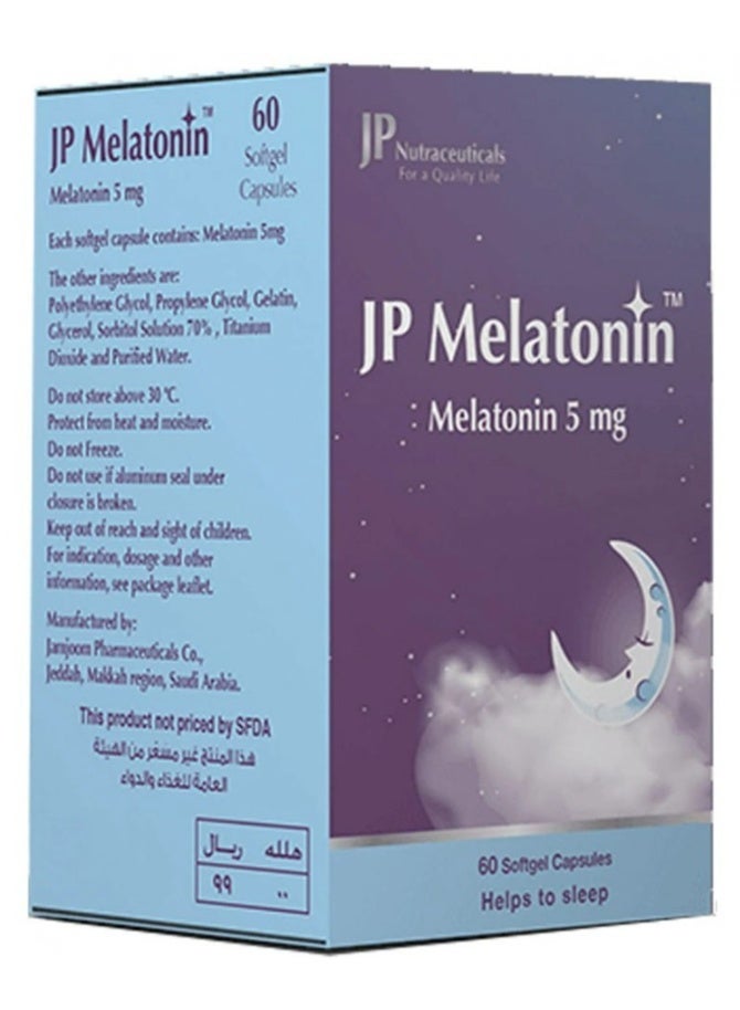 JP Nutraceuticals JP Melatonin 5mg Natural Sleep Support – 60 Softgel Capsules - Image 1